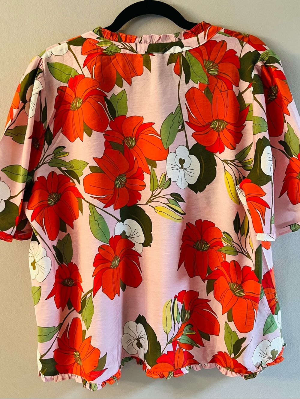 Rose & Olive Pink Blouse with Bold Orange Floral Print - Picture 2 of 4